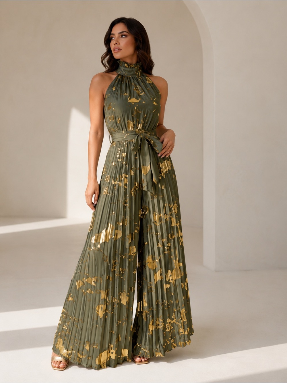 NEW -  Sleeveless Ruffle Collar Elegant Women's Wide Leg‎ Jumpsuit